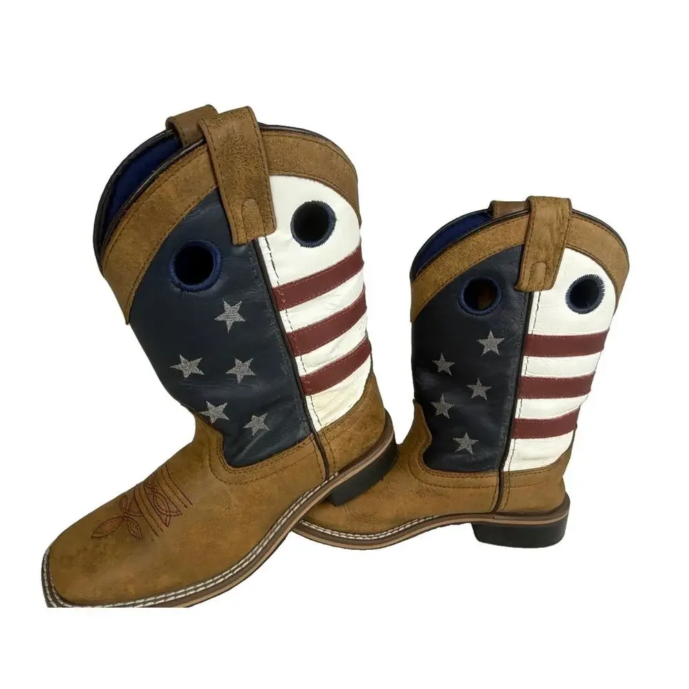 Cody James Kids USA Flag Cowboy Boots Size 2 D Square Toe Western Leather 43880